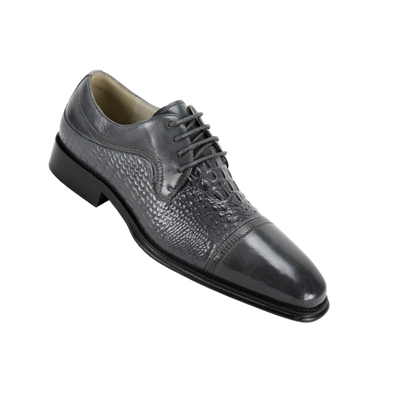 Grey Lace-Up Men's genuine Leather Dress Shoe - Alligator Panel