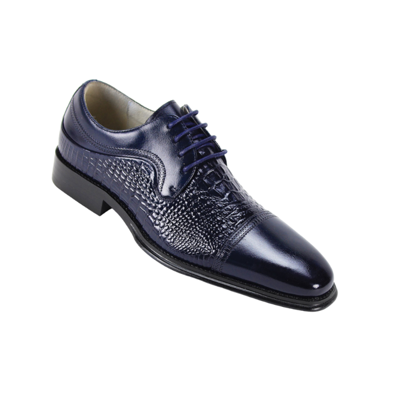 navy and silver dress shoes Giovanni Men's Leather Dress Shoe - Alligator Accent Panel - Blue - 11