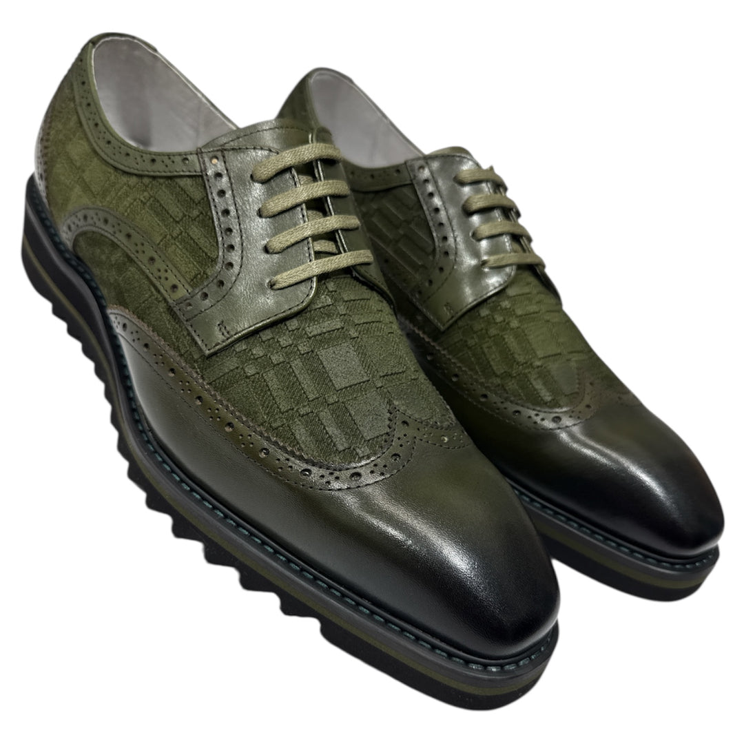 Giovanni Olive Wingtip Lace-Up Mens Leather Casual Shoes Style-RAVEN 9 / Olive