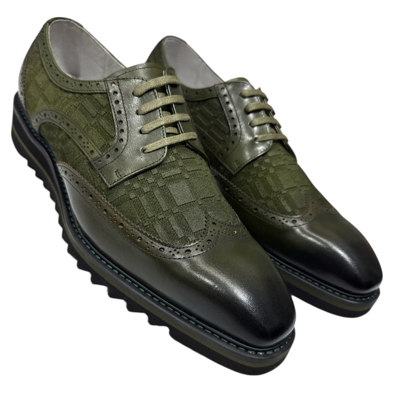 Giovanni Olive Wingtip Lace-Up Mens Leather Casual Shoes Style-RAVEN