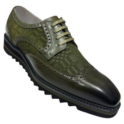 Giovanni Olive Wingtip Lace-Up Mens Leather Casual Shoes Style-RAVEN