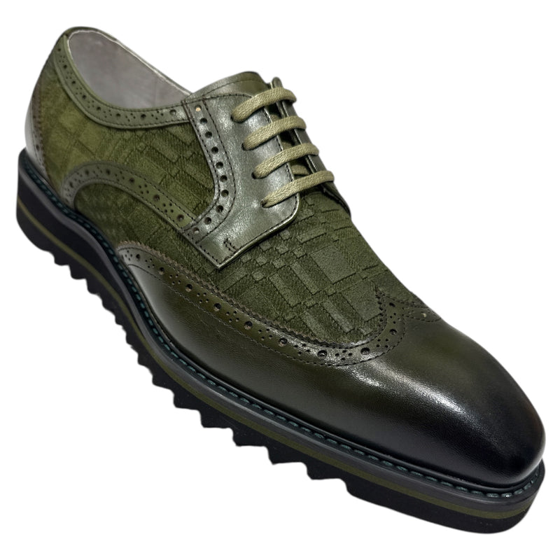 Giovanni Olive Wingtip Lace-Up Mens Leather Casual Shoes Style-RAVEN