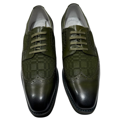 Giovanni Olive Wingtip Lace-Up Mens Leather Casual Shoes Style-RAVEN