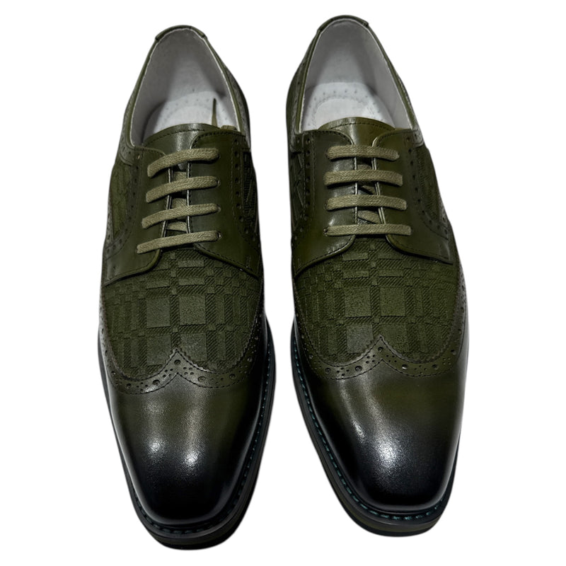 Giovanni Olive Wingtip Lace-Up Mens Leather Casual Shoes Style-RAVEN