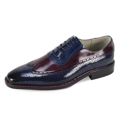 Giovanni RIO Blue-Burgundy Wingtip Lace Up Men Shoes