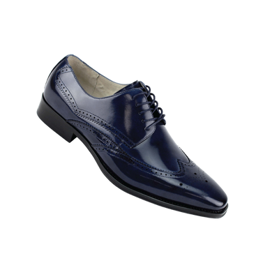 navy blue wingtips lace-up men's dress shoes Italian style genuine leather