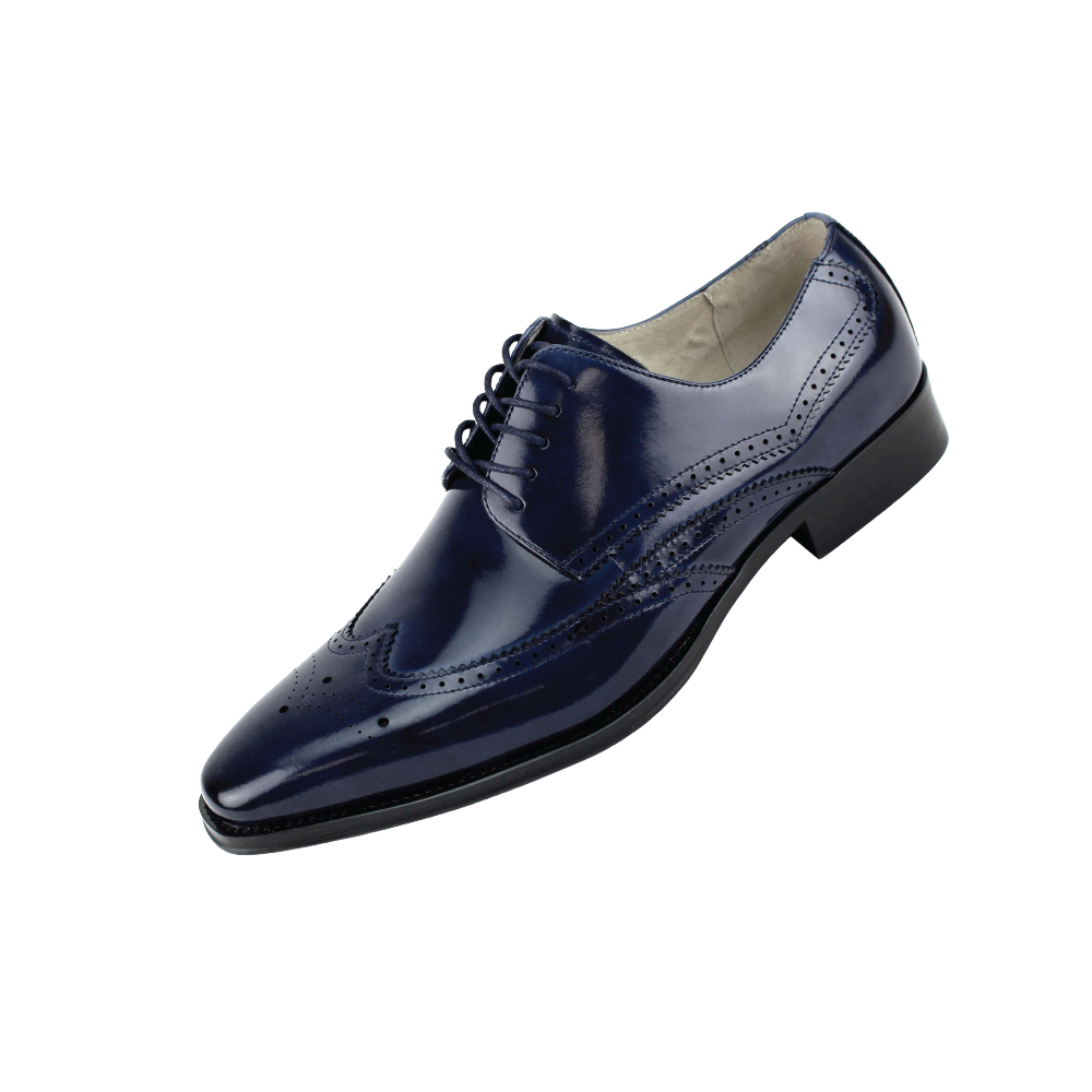 navy blue wingtips lace-up men's dress shoes Italian style genuine lea