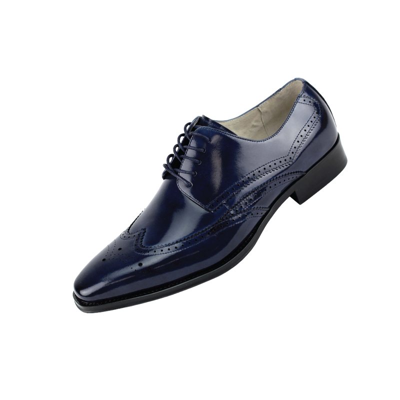 navy blue wingtips lace-up men's dress shoes Italian style genuine lea