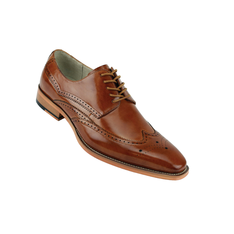 Wingtips Cognac wingtips lace-up men's dress shoes Italian style genuine leathe ...