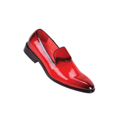 Red Men's patent leather Fashion design tuxedo shoe with velvet