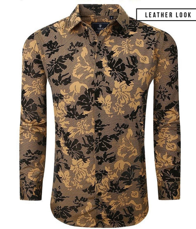 Gold Italian Design Men's Shirt Floral Printed Button-Down Casual Long Sleeve Regular-Fit Style No: SC460-4