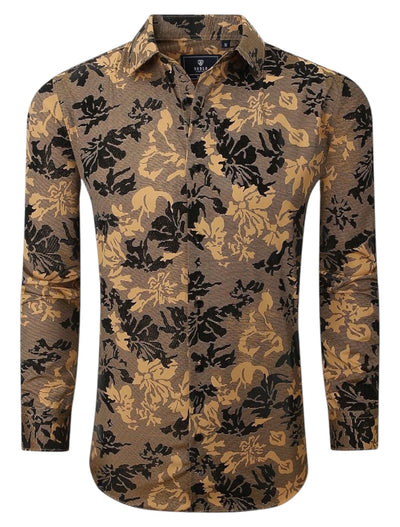 Gold Italian Design Men's Shirt Floral Printed Button-Down Casual Long Sleeve Regular-Fit Style No: SC460-4