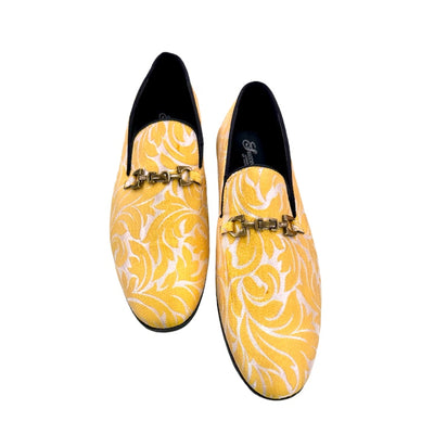 Gold Men's Paisley Slip-On Loafer Shoes Luxury Fashion Design SH-3620