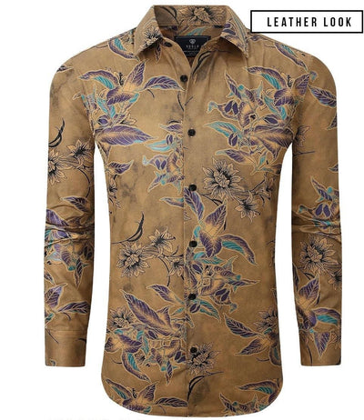 Gold Men's Shirt Floral Printed Button-Down Casual Long Sleeve Regular-Fit Style No: SC460-9