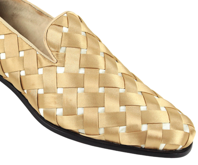 Gold Men's Shoes Prince Plain Toe Satin Slip-On luxury Loafer