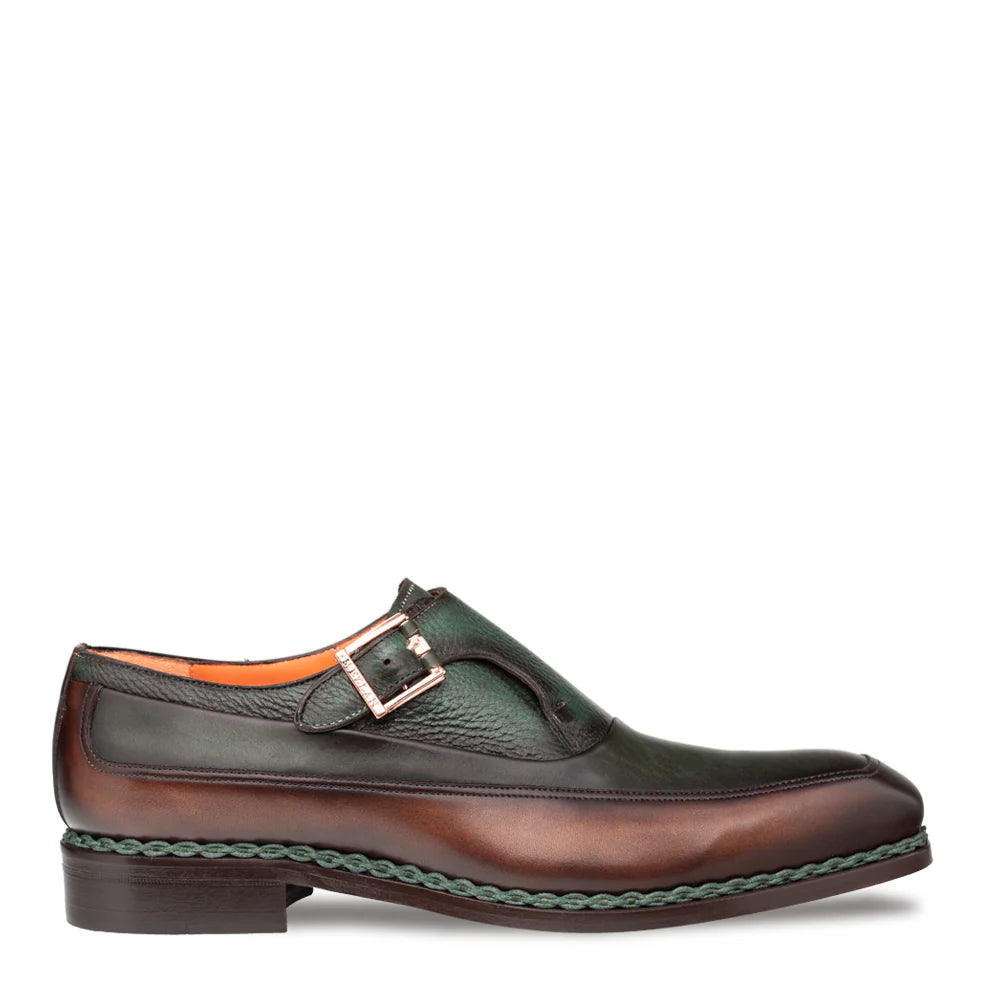 Green-Brown Two-Toned Mezlan Men's Monk Strap Artesano Style No: 21261, 12 / Green