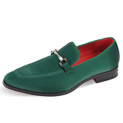 Green Men's Elegant Formal Satin Slip-On Loafer Dress Shoes Sliver Buckle