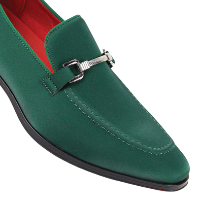 Green Men's Elegant Formal Satin Slip-On Loafer Dress Shoes Sliver Buckle