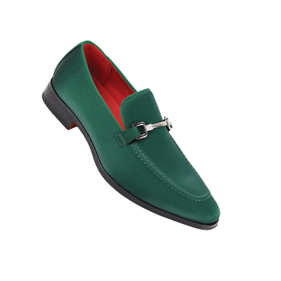 Green Men's Elegant Formal Satin Slip-On Loafer Dress Shoes Sliver Buckle