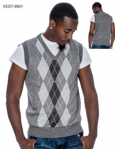 Grey Men's Argyle Sweater Vest Knitwear Sleeveless Pullover STYLE-9901