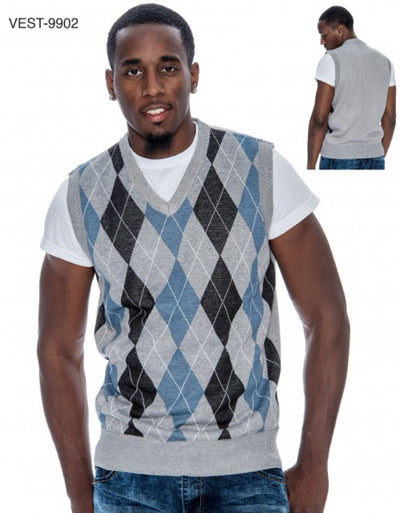 Grey Men's Argyle Sweater Vest Knitwear Sleeveless Pullover STYLE-9902