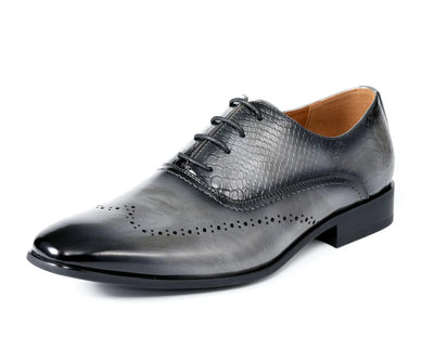 Grey Premium Wingtip Men's PU Leather Oxford Lace-Up Formal Dress Shoes