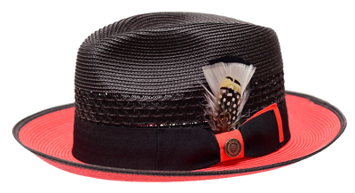 Black and Red Bruno Capelo Men's Summer Straw Hat Havana Collection