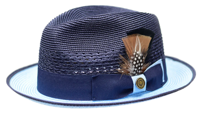 Navy and Blue Bruno Capelo Men's Summer Straw Hat Havana Collection