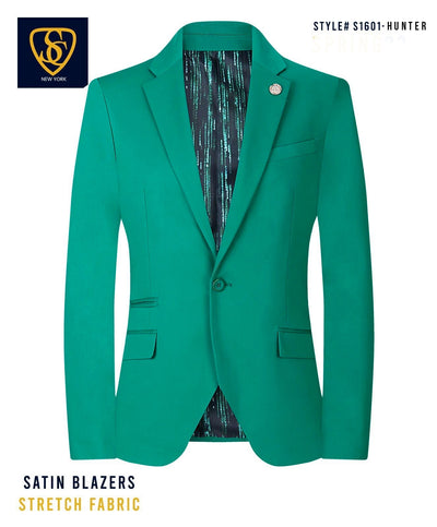 Hunter Green Men's Blazer Jacket Stretch Fabric Notch Lapel Slim-Fit Style-S1601