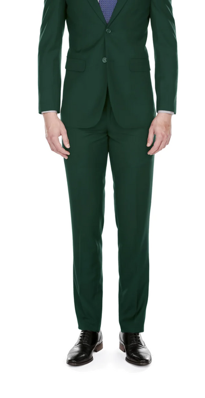 Hunter Green Men's Slim-Fit Suit Single Breast Notch Lapel Flat Front Pants Style-PYS02