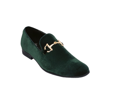 Royal shoes men's hunter green velvet slip on gold buckle fashion design