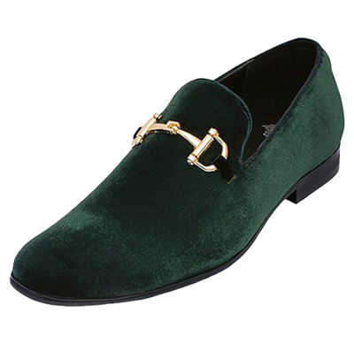 Royal shoes men's hunter green velvet slip on gold buckle fashion design