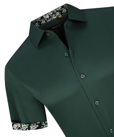 Hunter green men's short sleeve shirts stretch material paisley cuff design on the sleeves