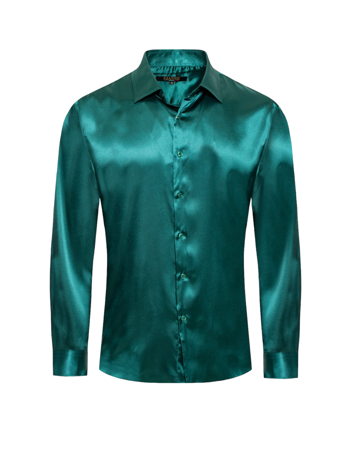 men's emerald green dress shirt Shiny Satin Silk Long Sleeve Casual Slim Fit Formal Attire Pastel Dress New Top vt::Pants::Type::Casual Trouser Colors:Royal