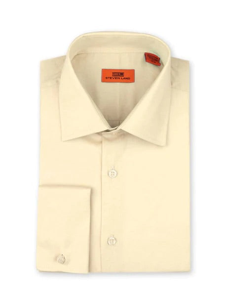 Beige Steven Land Men's French Cuff Dress Shirt Regular-Fit 100% Cotton 20 36/37