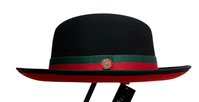 Black Men's Fashion Design Green and Red Strips Wool Hats By Bruno Capelo with Red Bottom