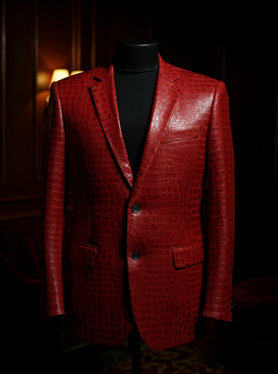 Bassiri Red Men's Faux Alligator Embossed Leather Blazer Classic-Fit