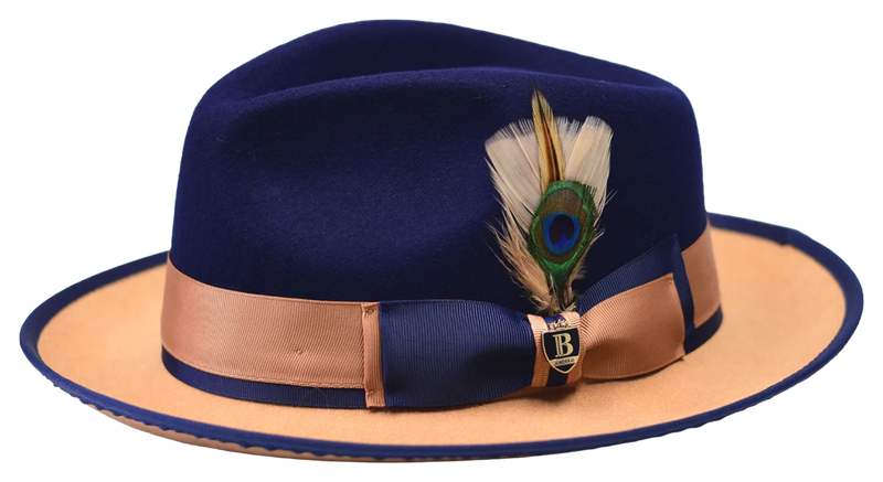 Navy/Camel Bruno Capelo Wool Felt 2-Tone Fedora Hat Preston Collection