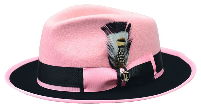 Pink/Black Bruno Capelo Wool Felt 2-Tone Fedora Hat Style- Preston