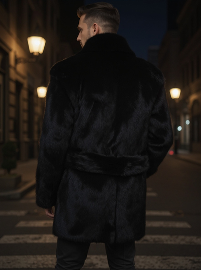 Black Rabbit Fur PEA Coat For Men Made By Winter