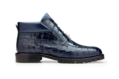 Belvedere Gallardo Men's Boots Navy Exotic Caiman Crocodile Derby Split toe Boots