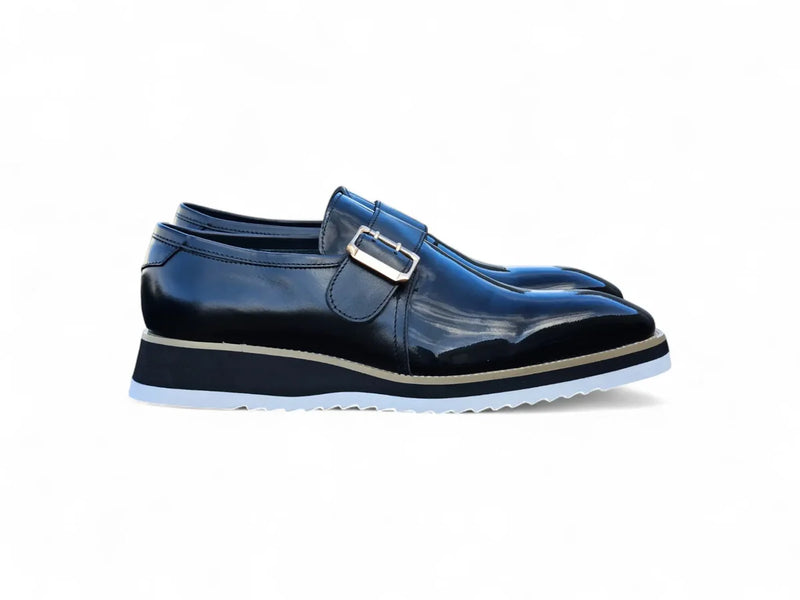 Carrucci Black Patent Leather Slip-On monkstrap genuine Goldtone Buckle