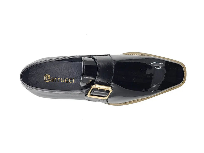 Carrucci Black Patent Leather Slip-On monkstrap genuine Goldtone Buckle
