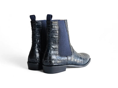 Carrucci Blue Slip On Crocodile Embossed Chelsea Boot KB503X-601E