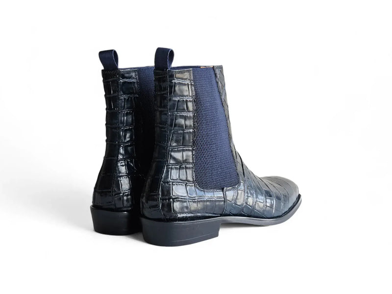 Carrucci Blue Slip On Crocodile Embossed Chelsea Boot KB503X-601E