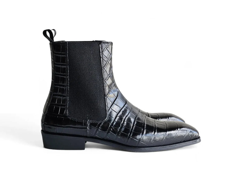 Carrucci Black Slip On Crocodile Embossed Chelsea Boot KB503X-601E