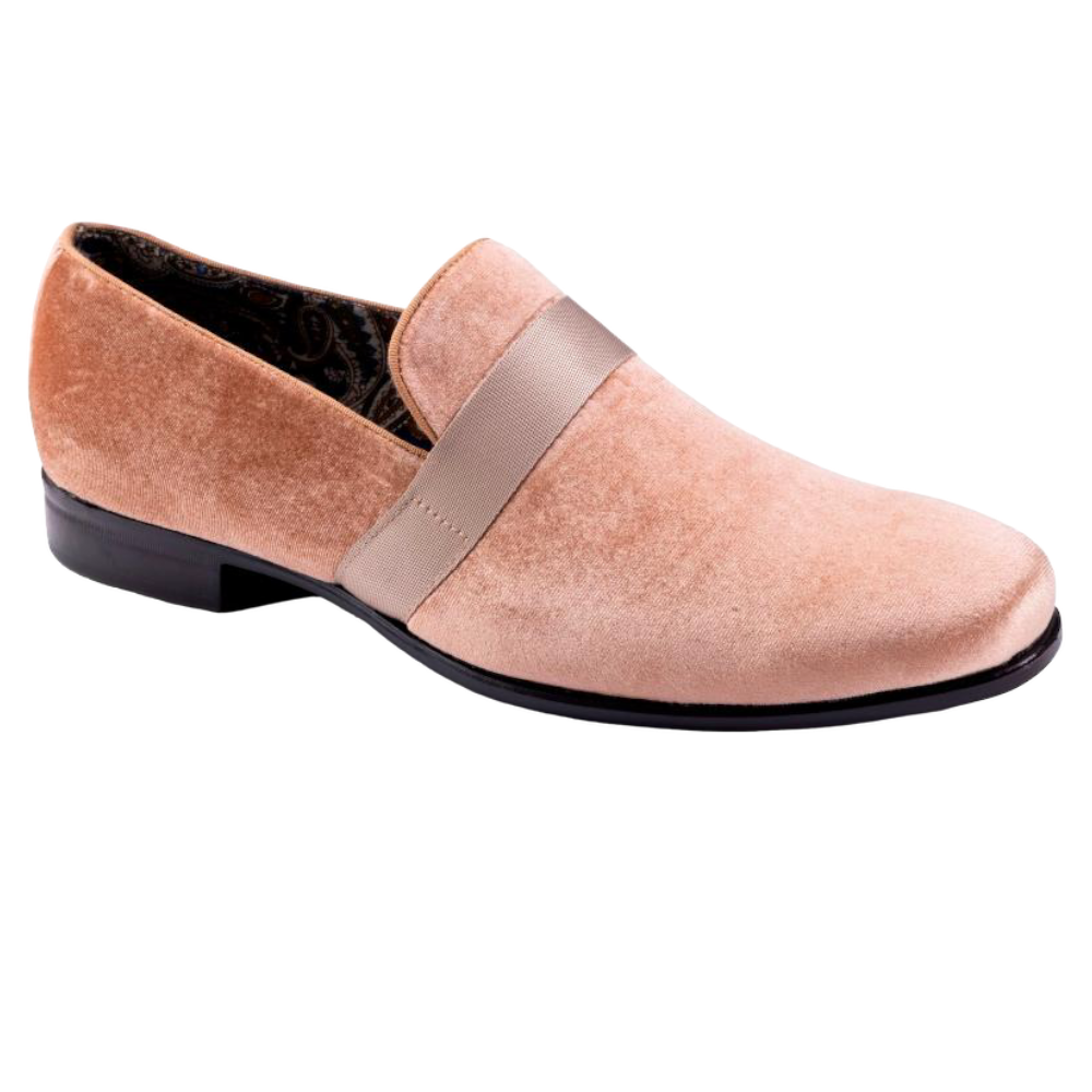 Tan Velvet Men's Shoe Slip-on with a satin ribbon Tuxedo Loafers DESIGN MENSWEAR Tan Velvet Men's Shoe Slip-on with a satin ribbon Tuxedo Loafers DESIGN MENSWEAR
