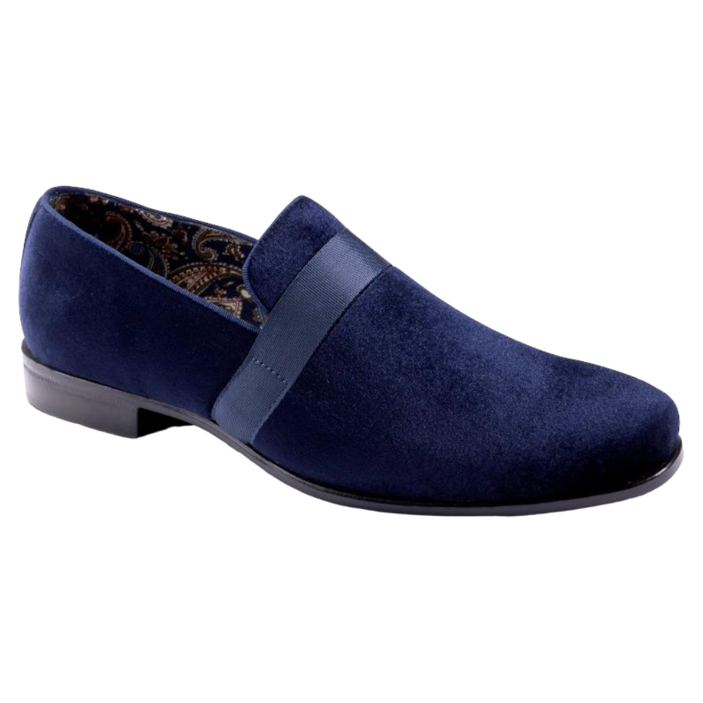 Navy Velvet Men's Shoe Slip-on with a satin ribbon Style 9.5 / Navy
