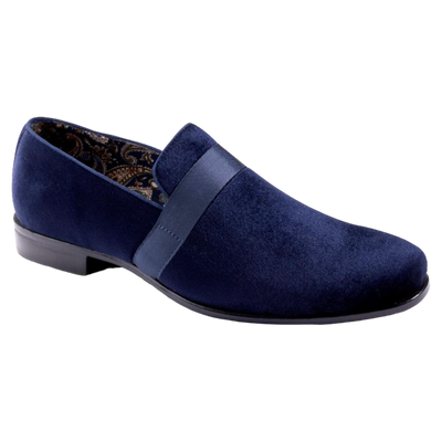 Navy Velvet Men's Shoe Slip-on with a satin ribbon Style DESIGN MENSWEAR Navy Velvet Men's Shoe Slip-on with a satin ribbon Style DESIGN MENSWEAR