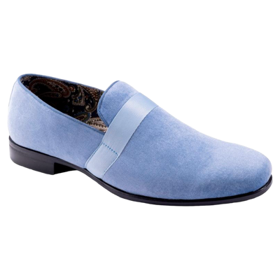 Sky Blue Velvet Men's Shoe Slip-on with a satin ribbon 13 / Sky Blue Sky Blue Velvet Men's Shoe Slip-on with a satin ribbon 13 / Sky Blue